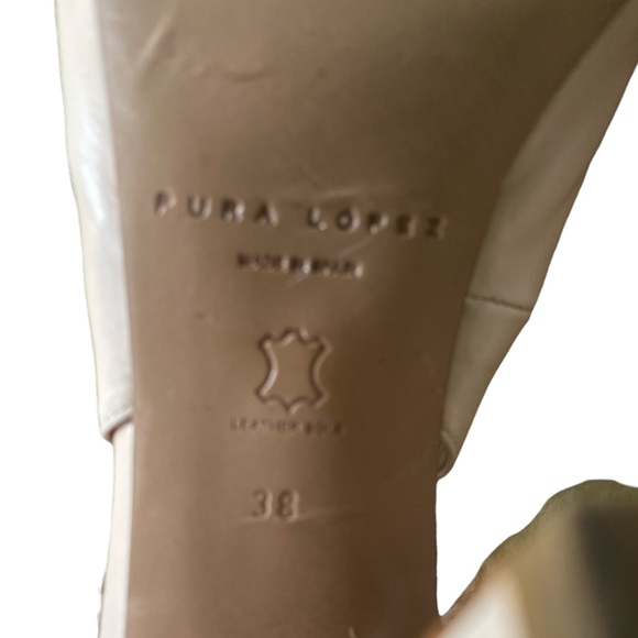 Pura Lopez Leather Gold Toe Nude Platform Slingback Heels - 7.5 - 38 - Picture 15 of 16